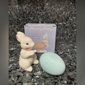 Ceramic Rabbit & Egg Salt and Pepper Set - White and Blue